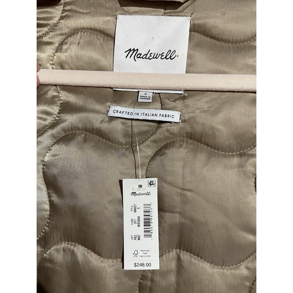 Madewell Quilted Oversized Wool Bomber Jacket Small Tan Chore Barn Minimalist - Picture 5 of 14
